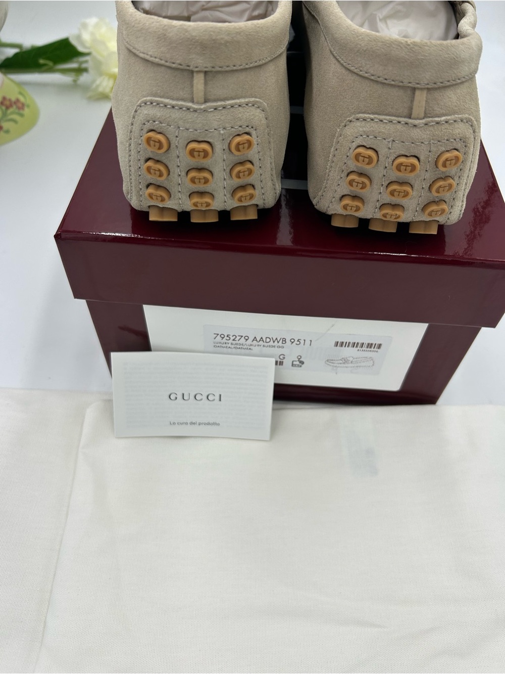 Men's Gucci suede oatmeal horse bit driver loafers size 9 fits 10US - Picture 8 of 12